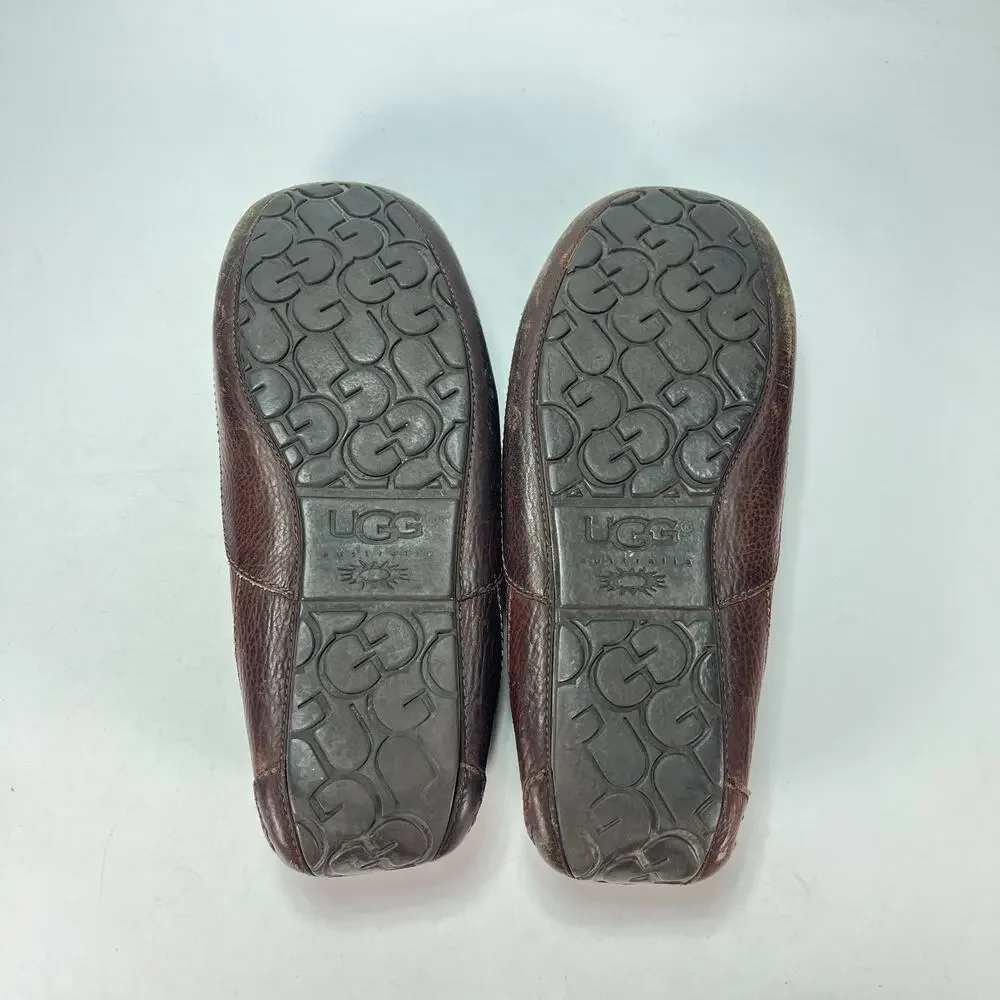 UGG Ascot Brown Leather Comfort Indoor Moccasin Loafers Slipper Men's Size 10